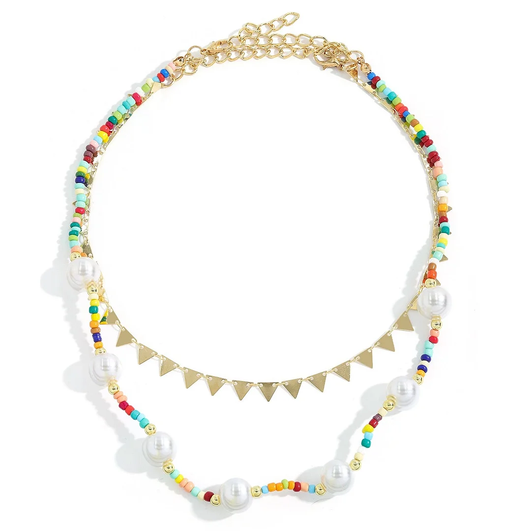 Dvacaman Boho Colorful 2pcs/set Beads Chain Necklace Trendy Ethnic Multi Layer Beaded Choker Necklace for Women Party Jewelry