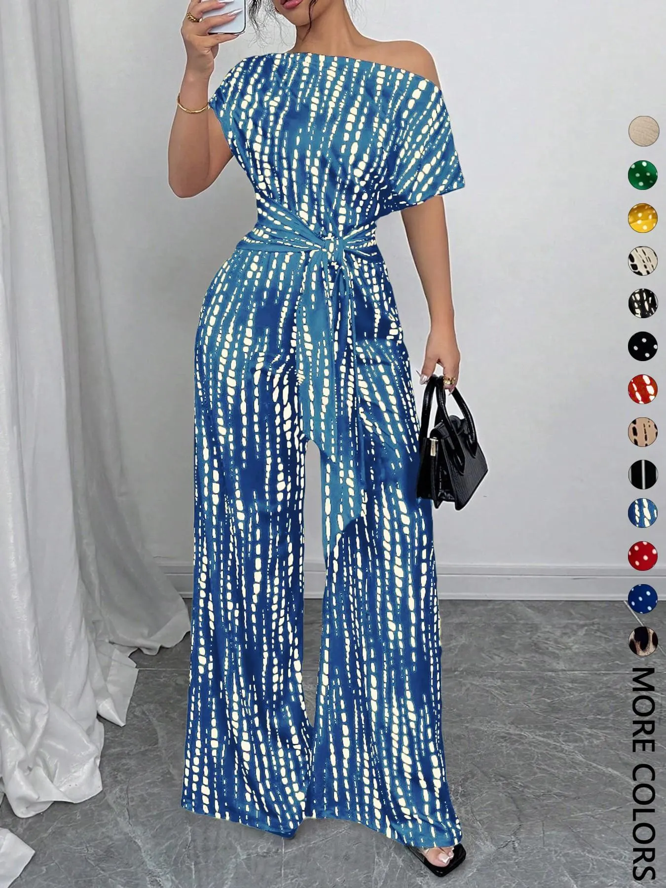 Women's All Over Print Leopard Tie Front Loose Jumpsuit, Casual Asymmetrical Neck Jumpsuit for Spring & Fall, Women's Clothes for Daily Wear Women's All Over Print Leopard Tie Front Loose Jumpsuit, Casual Asymmetrical Neck Jumpsuit for Spring & Fall, Women's Clothes for Daily Wear