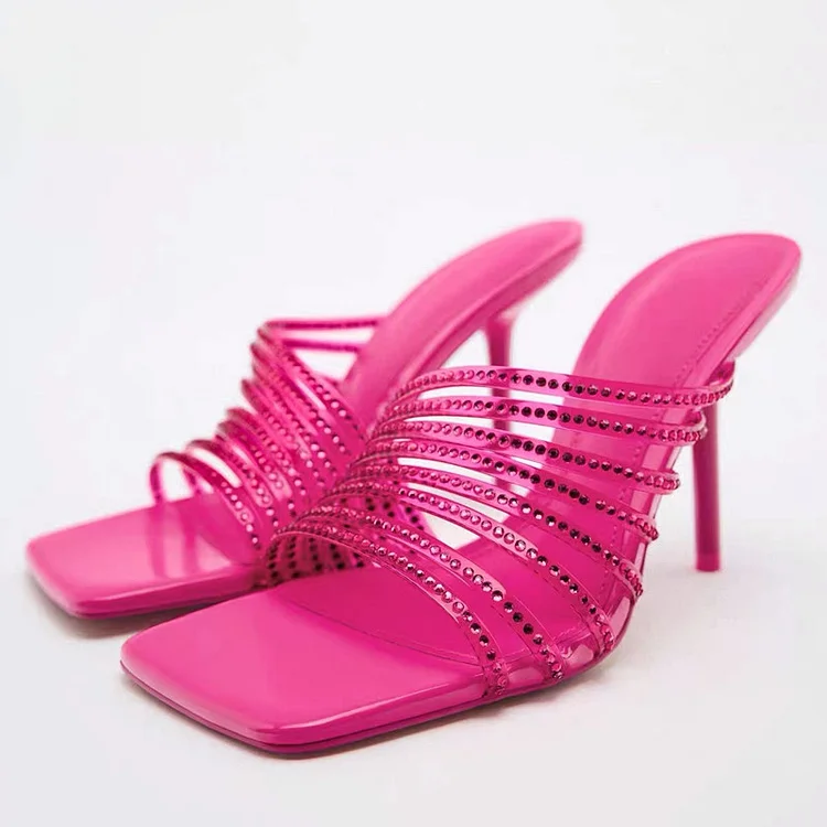 Party Pink Shiny Square Head Sandals