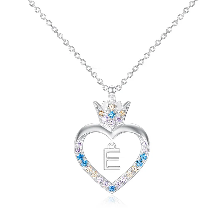 For Granddaughter - S925 Remember You are A Princess and Straighten Your Crown Heart Crown Initial Necklace