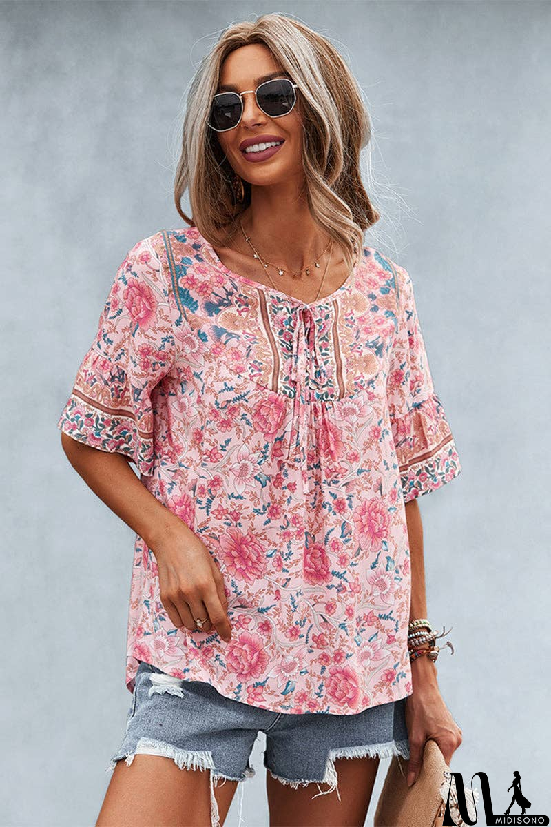 MidiSono - Floral Bliss Short Sleeve Top