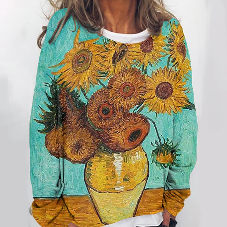 Vefave Art Oil Painting Sunflower Sweatshirt