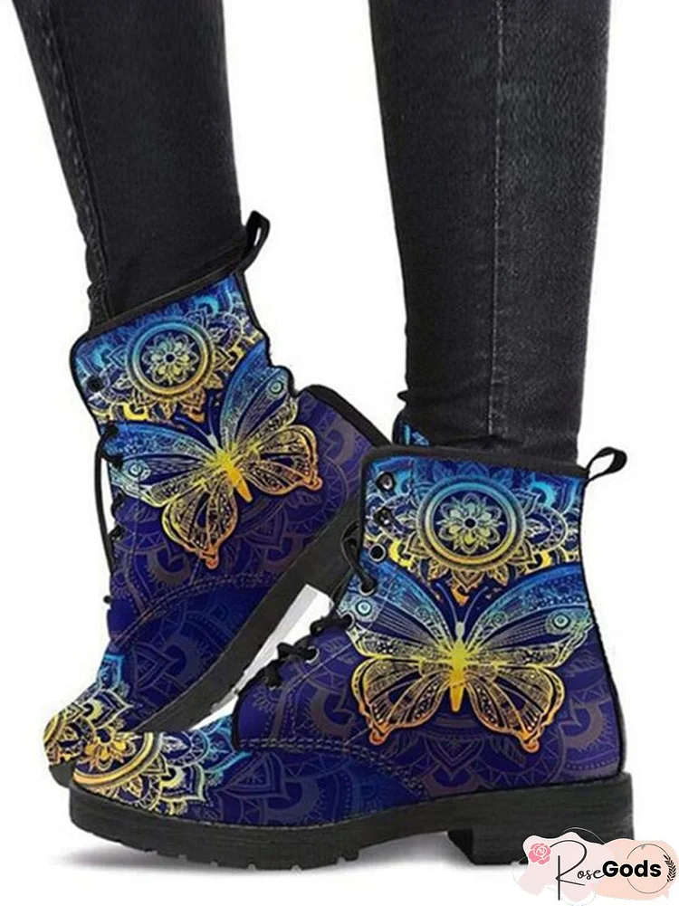 Casual Butterfly Print Martin Combat Boots