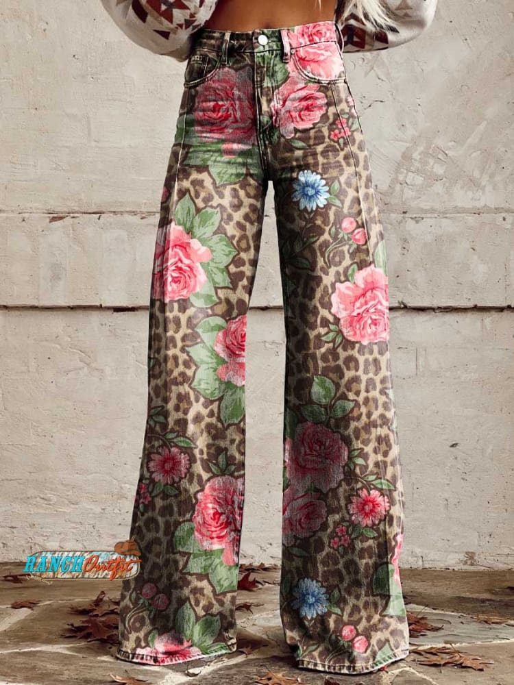 Women’s Leopard Print Casual Wide Leg Pants Multicolor / Xs