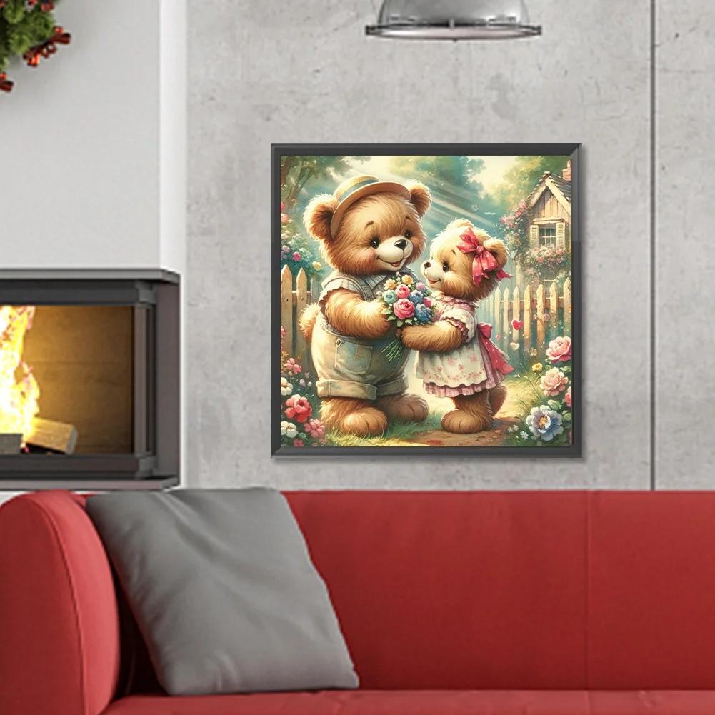 Diamond Painting - Full Round Drill - Rose Heart Bear(Canvas|30*30cm)