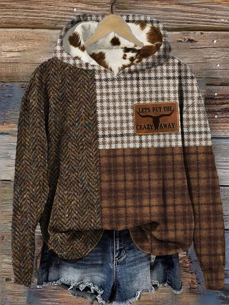 Put Crazy Away Leather Patch Vintage Patchwork Cozy Hoodie
