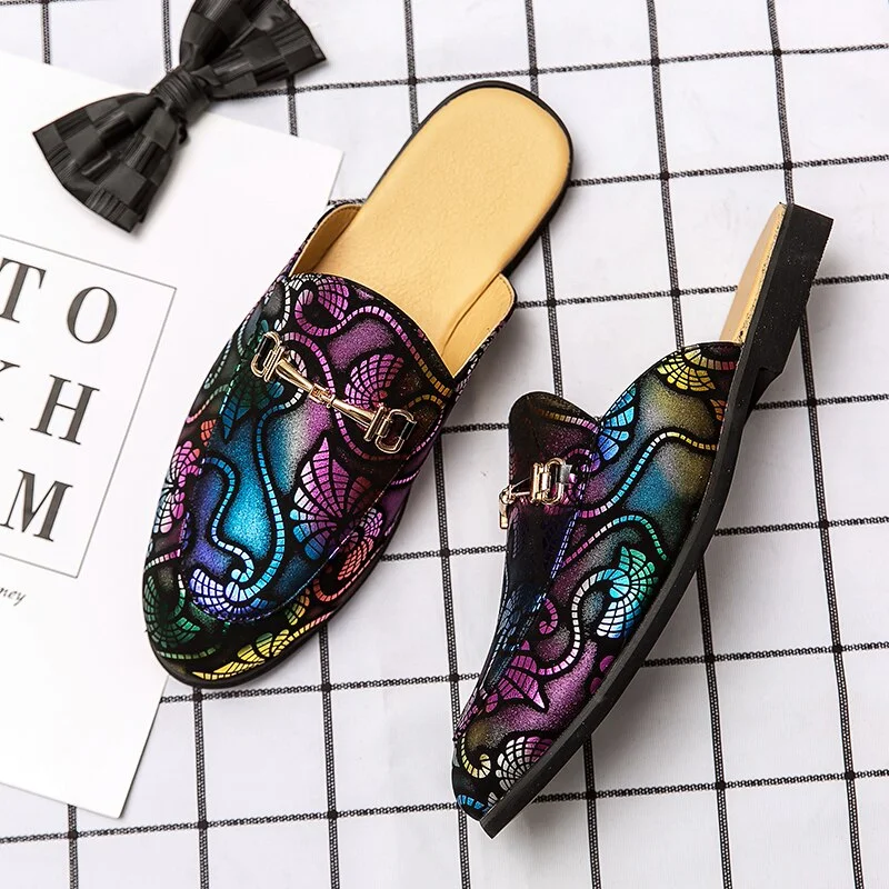 Summer Men Half slippers Brand Fashion Pu Leather Men Shoe Purple Half Drag Big Boy Casual Shoes Comfortable Walking Shoes Mens