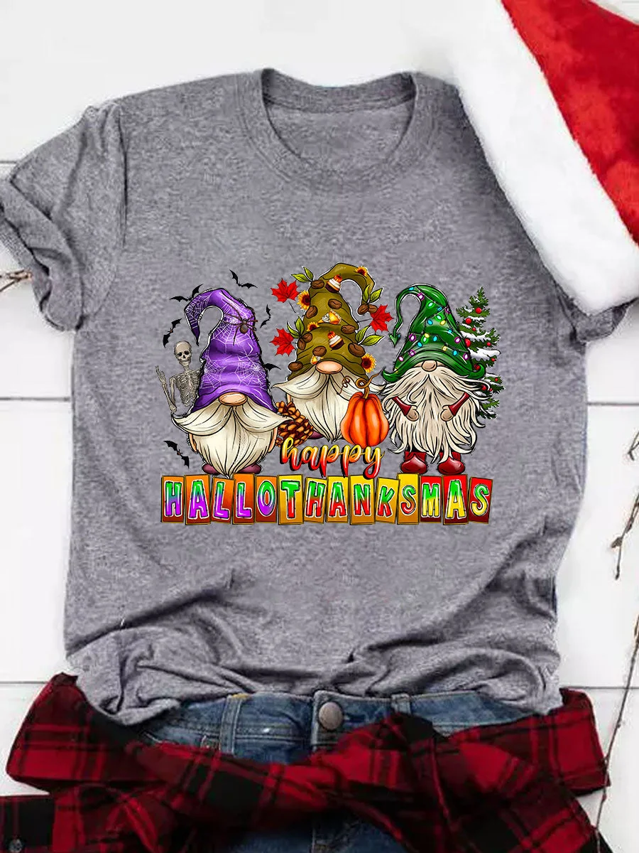 Happy Hallothanksmas Gnomes Print Tee