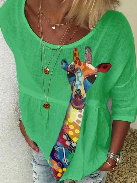 White Crew Neck Floral-Print Long Sleeve Shirts & Tops