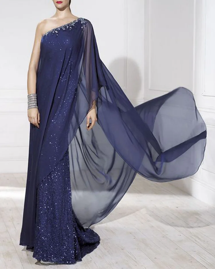 Gown maxi dress lace sequin cape chiffon