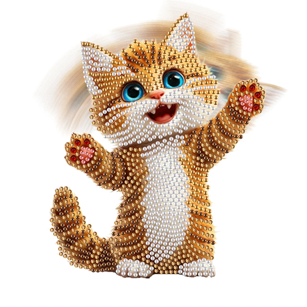 Xmas Acrylic Shaking Head 5D DIY Diamond Art Tabletop Decorations for Home (Cat)