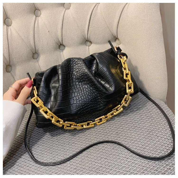 New Day Clutch Thick Gold Chains Dumpling Clip Purse Bag Women Cloud Underarm Shoulder Bag Pleated Baguette Pouch Totes Handbag