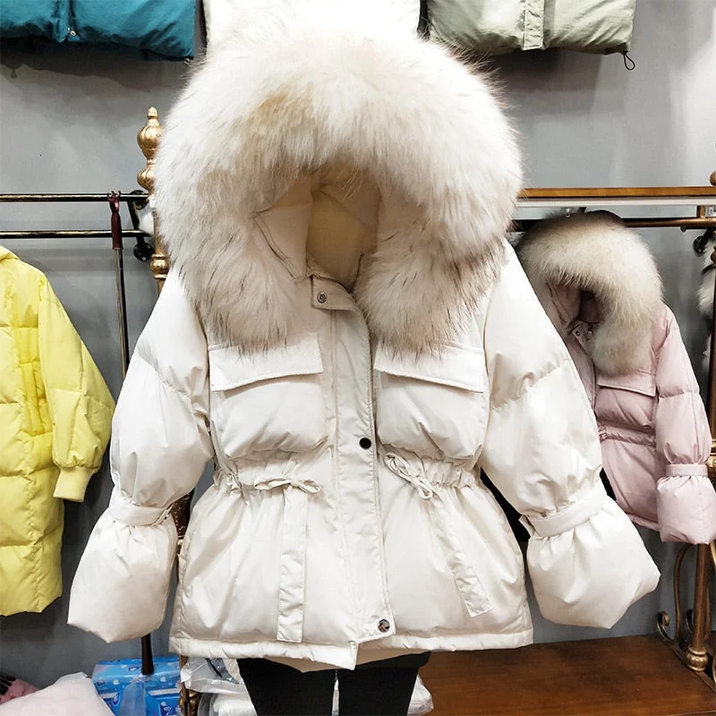 Thick Long Slim Contton Faux Fur 2021 Fashion Jackets Parka Coat Female Women Puffer Warm Winter Feather Jacket Short Outerwears