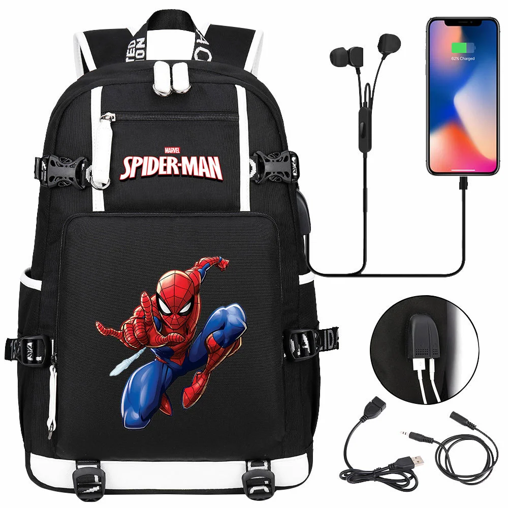 Buzzdaisy Spider-Man Double-Sided Backpack with USB Charging - Large Capacity for 15-inch Laptop