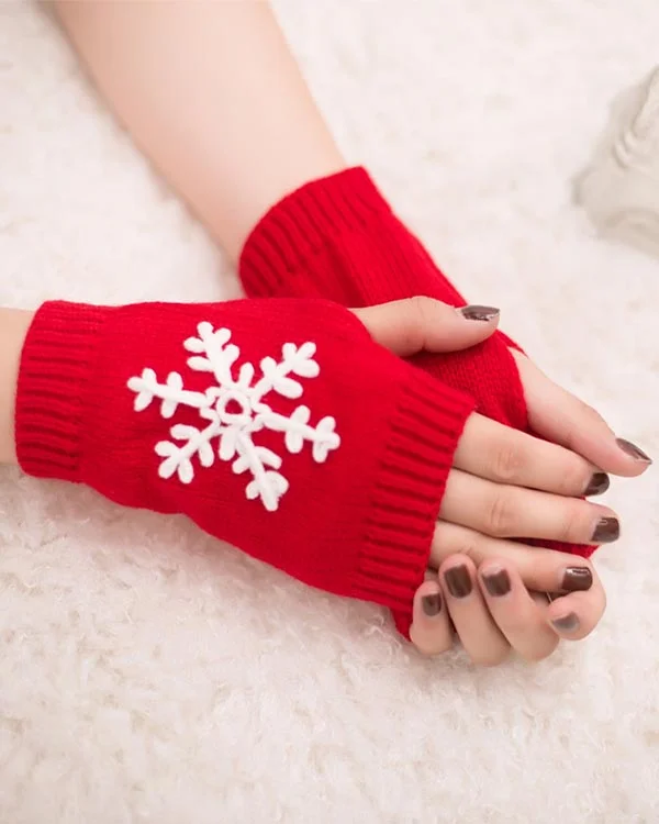 Knitted Half Finger Christmas Colorful Warm Gloves-