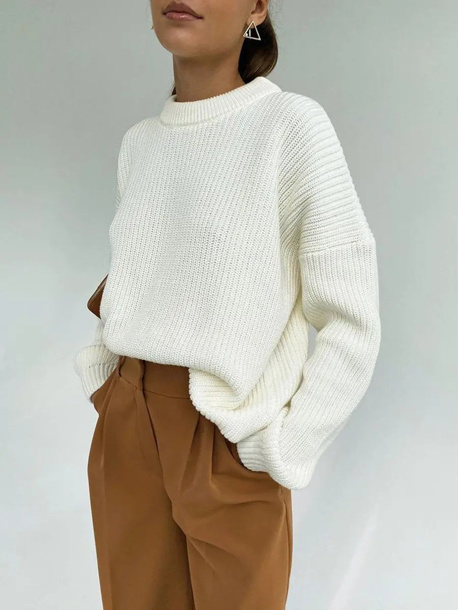 Round Neck Solid Color Loose Sweater