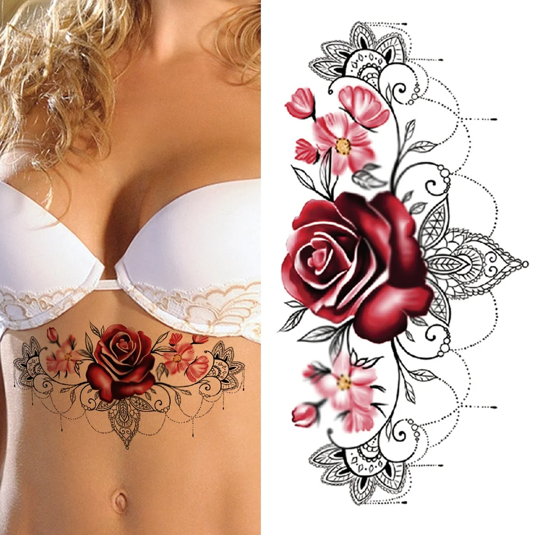 3D Snake Rose Temporary Tattoos For Women Girls Fake Flower Tattoo Sticker Black Death Eaters Dark Mark Mamba Snake Peony Tatoos 515