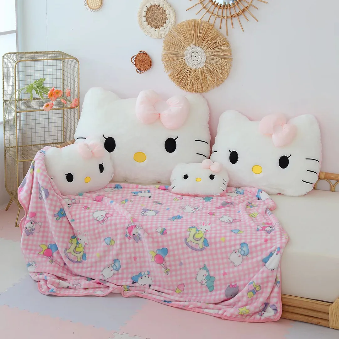 Kawaii Kitty Pillow and Blanket