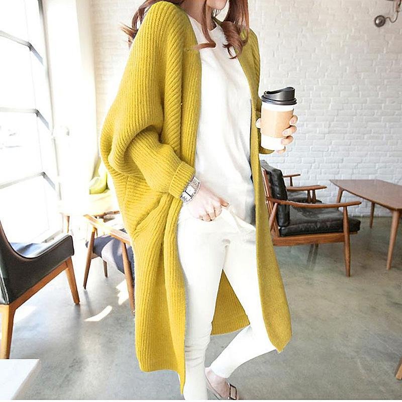 Loose Bat Sleeve Knitted Sweater Coat