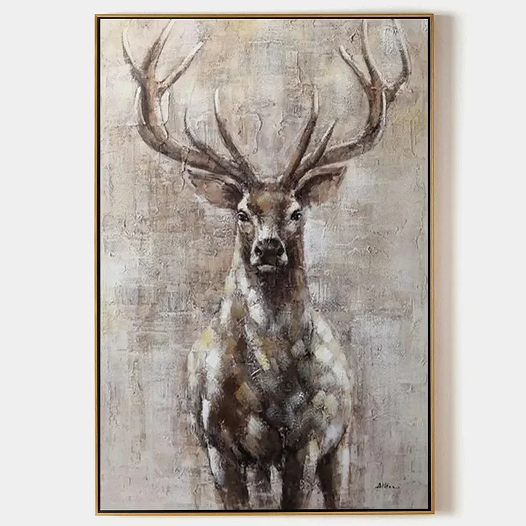 MAJESTIC STAG: Textured Stag Painting, Vertical Wall Art（Canvas painting）