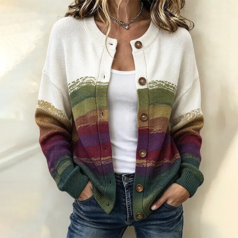 Comstylish Women's Western Bohemian Color Pattern Patchwork Sweater Cardigan