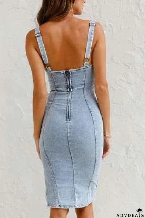 Irregular Elastic Wash Denim Dress