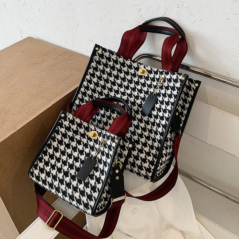 էѧӧܧ Designer PU Leather Shoulder Bags 2020 Simple Open Handbags Winter Branded Women's Trending Houndstooth Hand Bag