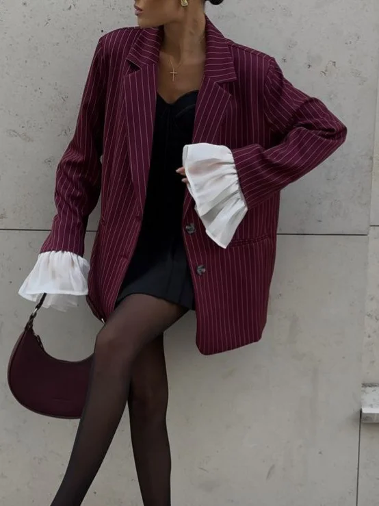 Athvotar Athvotar Style Splicing Free Hot Treatment Striped Small Blazer Female High-End Fashion