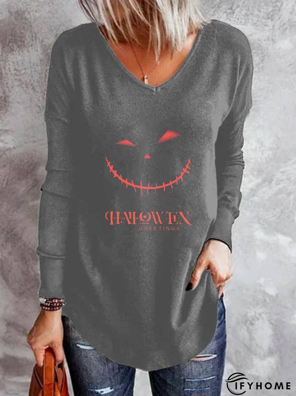 Off Shoulder Casual Cotton Blends Cartoon Halloween T-shirt | IFYHOME