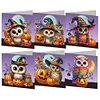 6pcs Halloween Pumpkin Owl Diamond Painting Greeting Card