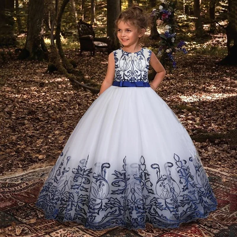 2021 Summer Pageant Flower Princess Dress Elegant Kids Dresses For Girls Children Costume Party Wedding Dress Evening 10 12 Year