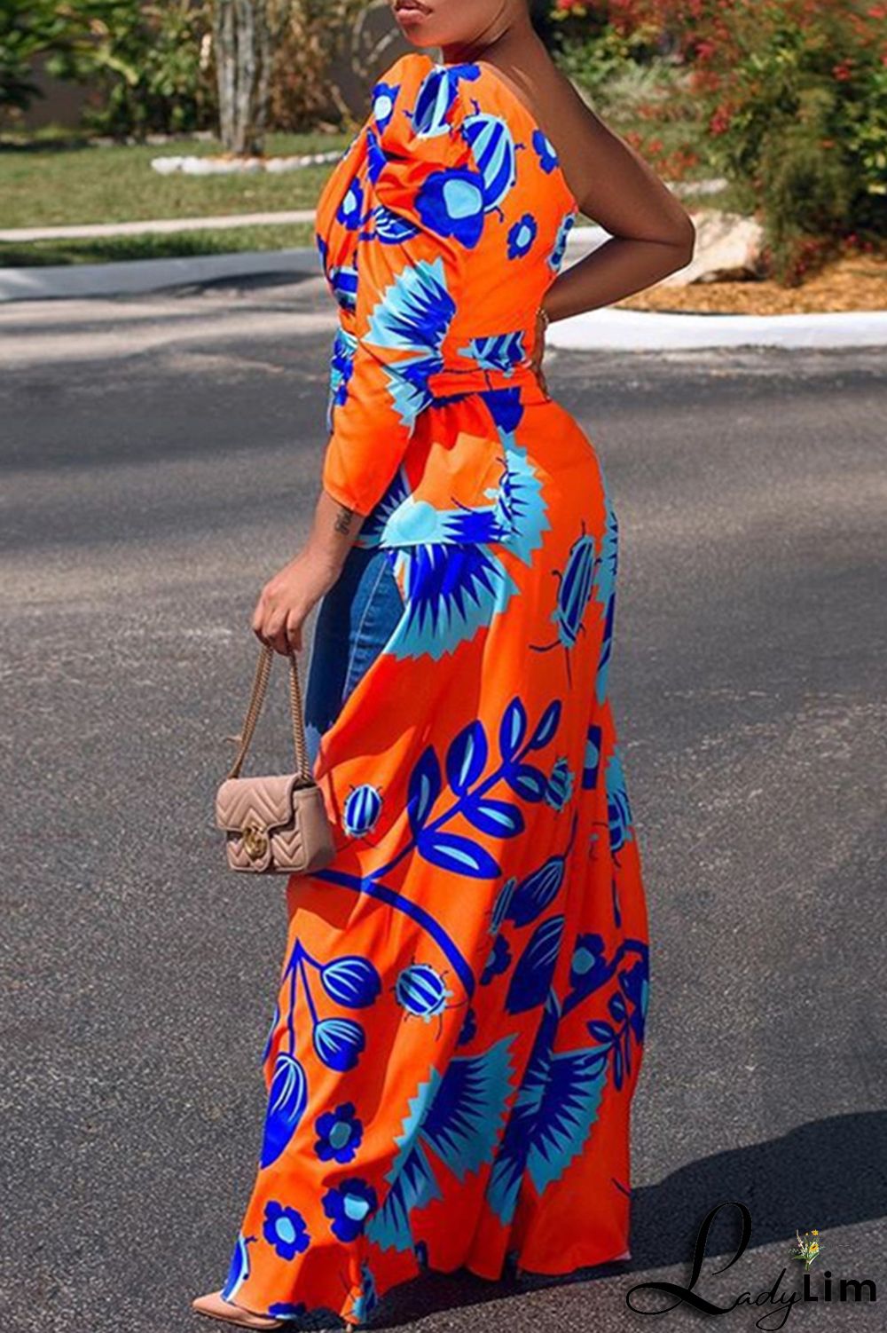 White Fashion Casual Print Backless Asymmetrical Oblique Collar Tops