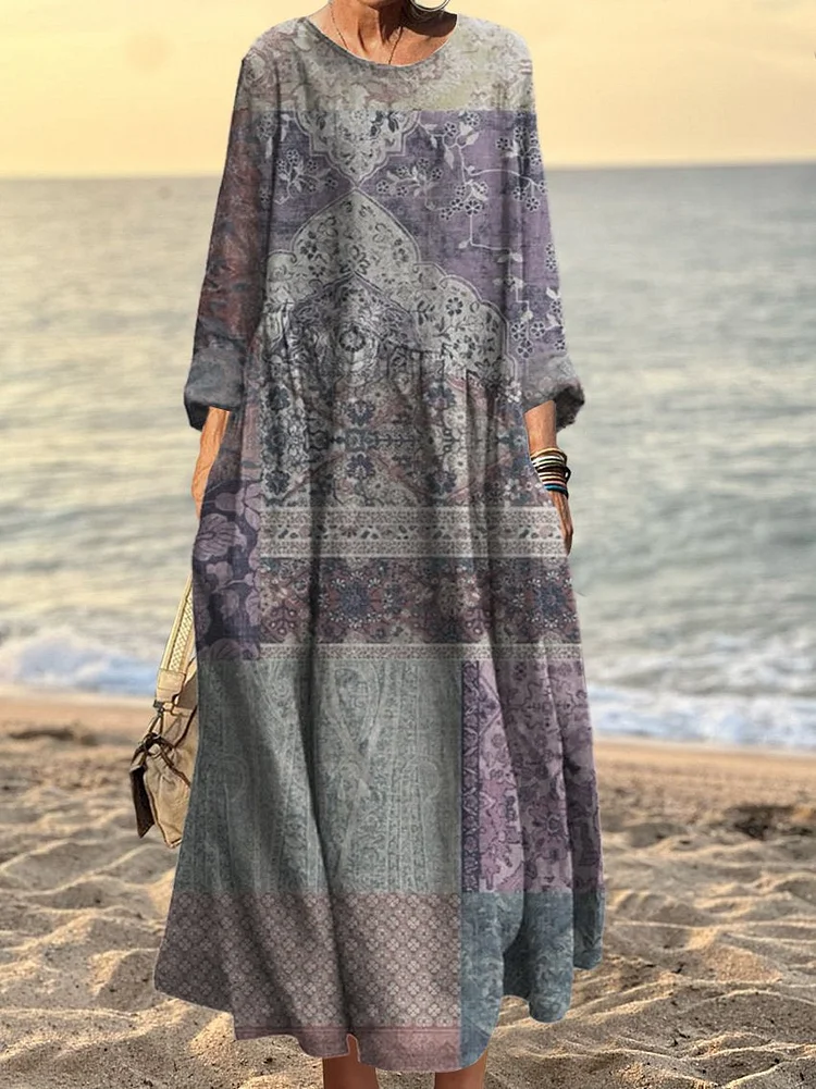 Women's Vintage Boho Style Art Print Dress