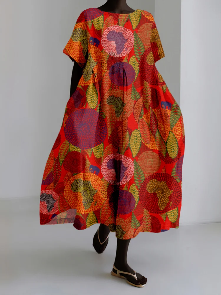 African Life Unbroken Circle Graphic Linen Blend Maxi Dress
