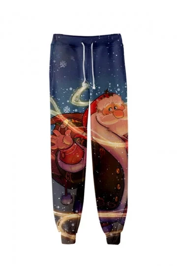 Plus Size Snowflake Santa Jogger Pants Blue-elleschic