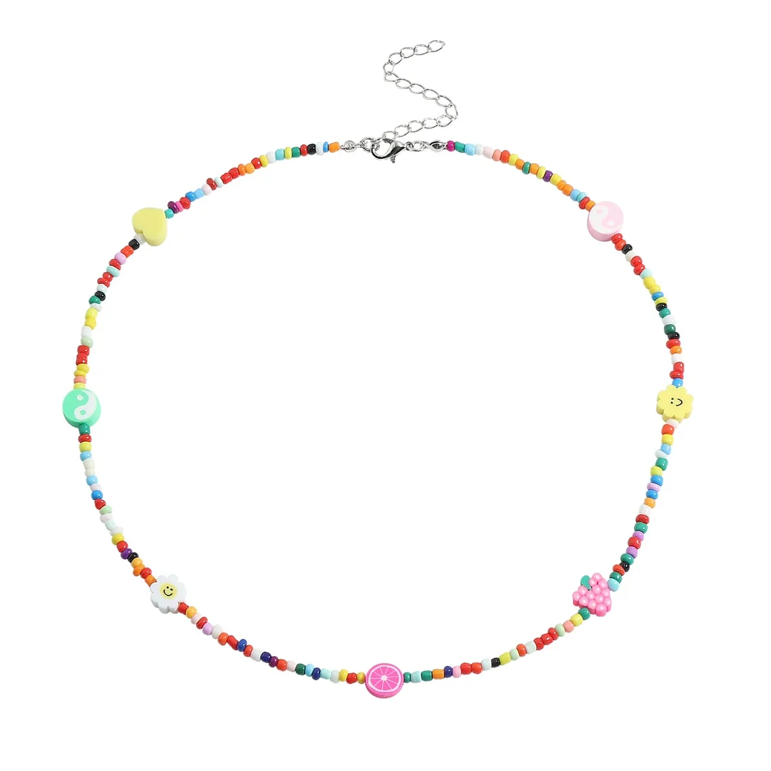 Dvacaman Bohemian Colorful Daisy Flowers Beaded Choker Necklace Korean Cute Statement Clavicle Necklace for Women Summer Jewelry