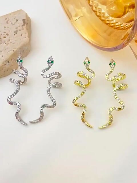 Snake Ear Bone Clip Gold Plated Zirconia Earrings
