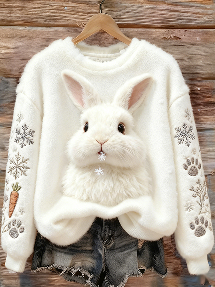 Shocked Rabbit White Flannel Crew Neck Sweatshirt elevenforest