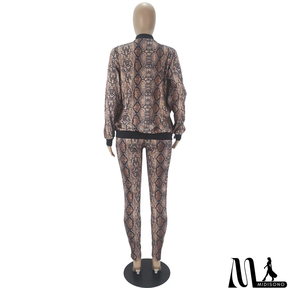 MidiSono - Snake Print Zipper Cardigan Wrapped Chest Three-piece Suit