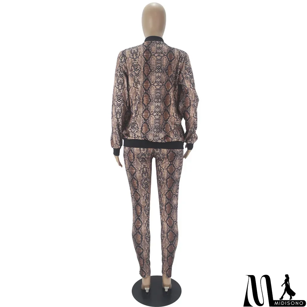 MidiSono - Snake Print Zipper Cardigan Wrapped Chest Three-piece Suit