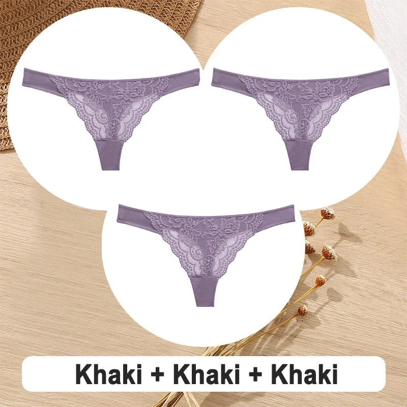 3PCS/Set Cotton G-String Women Panties Lace Underwear Female Lingerie Intimates Underpants Sexy Thong Panties for Girls Pantys