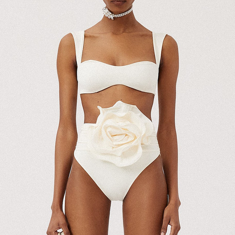 3D Flower High-waisted Bikini Swimsuit