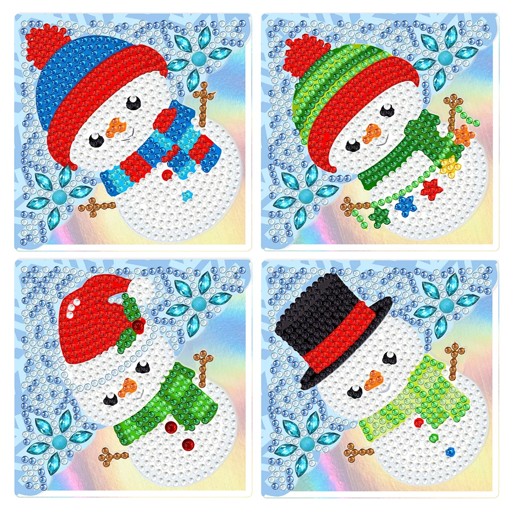 4PCS Special Shape+Round Diamond Painting Bookmark Kits Kits(Cartoon  Snowman #6)