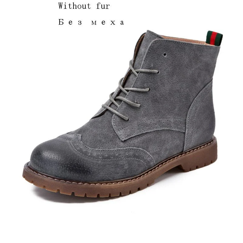 women shoes 2021 spring genuine leather Female short boots  suede women booties  British lace retro trend women naked boots