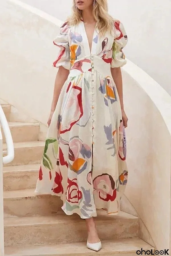 Retro Elegant Boho Short Sleeve Long Dress