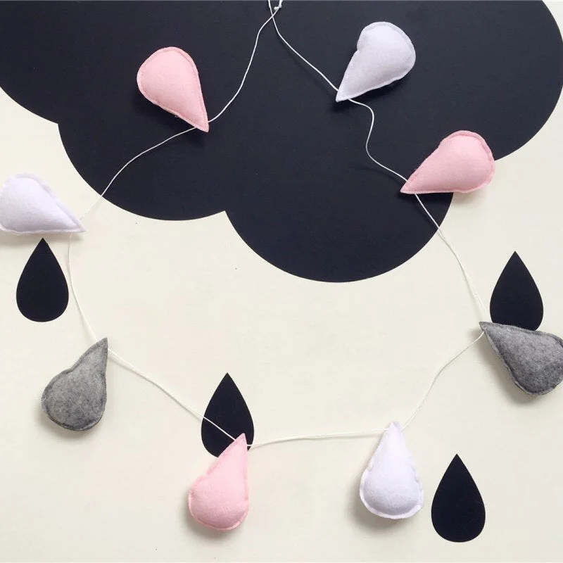 Ins Nordic Felt Raindrops Garland Wall Hanging Ornament Water Drops Banners Kids Room Decoration Children's Clothing Store Props