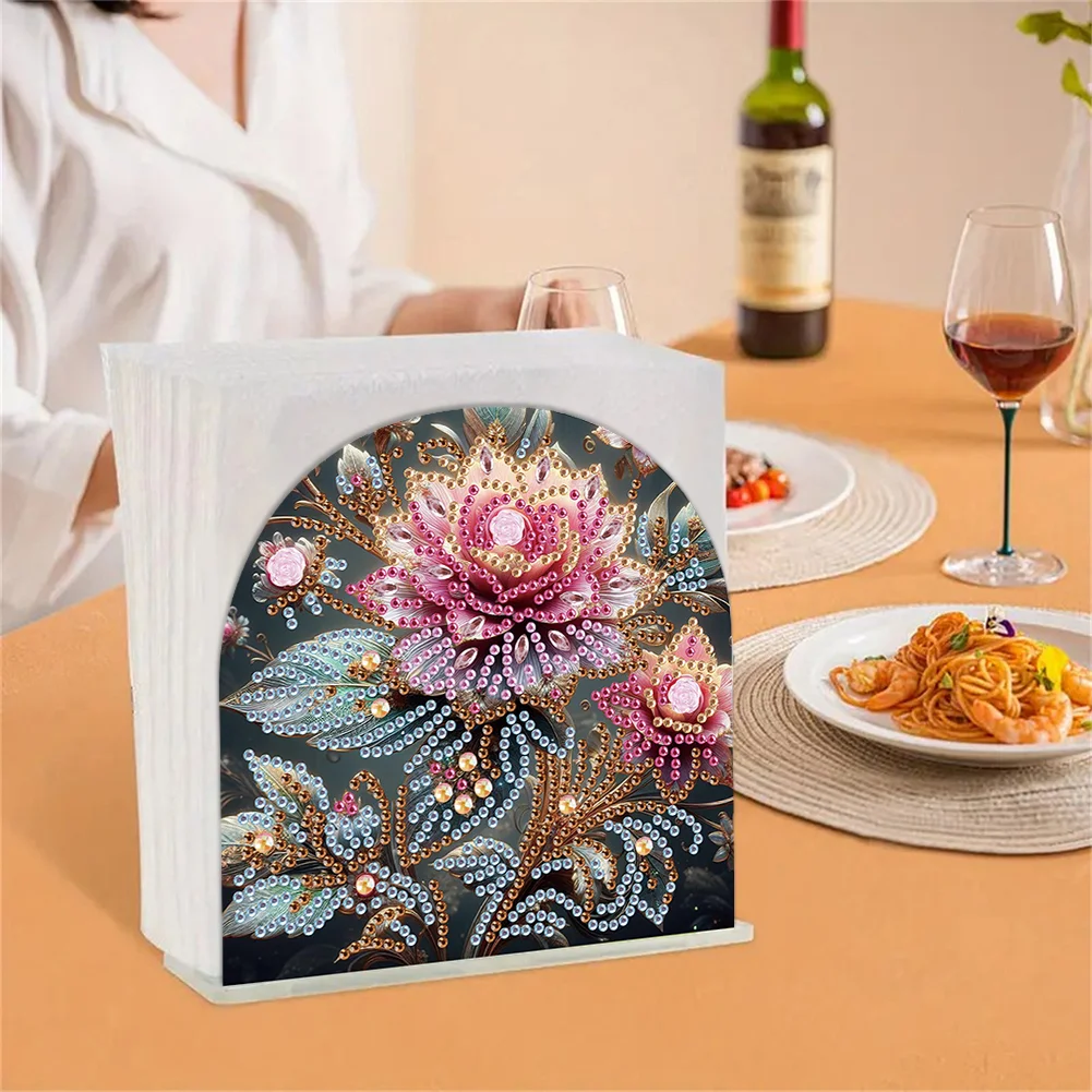 DIY Flowers Acrylic Napkin Holder Diamond Painting Kit for Home Table Decor