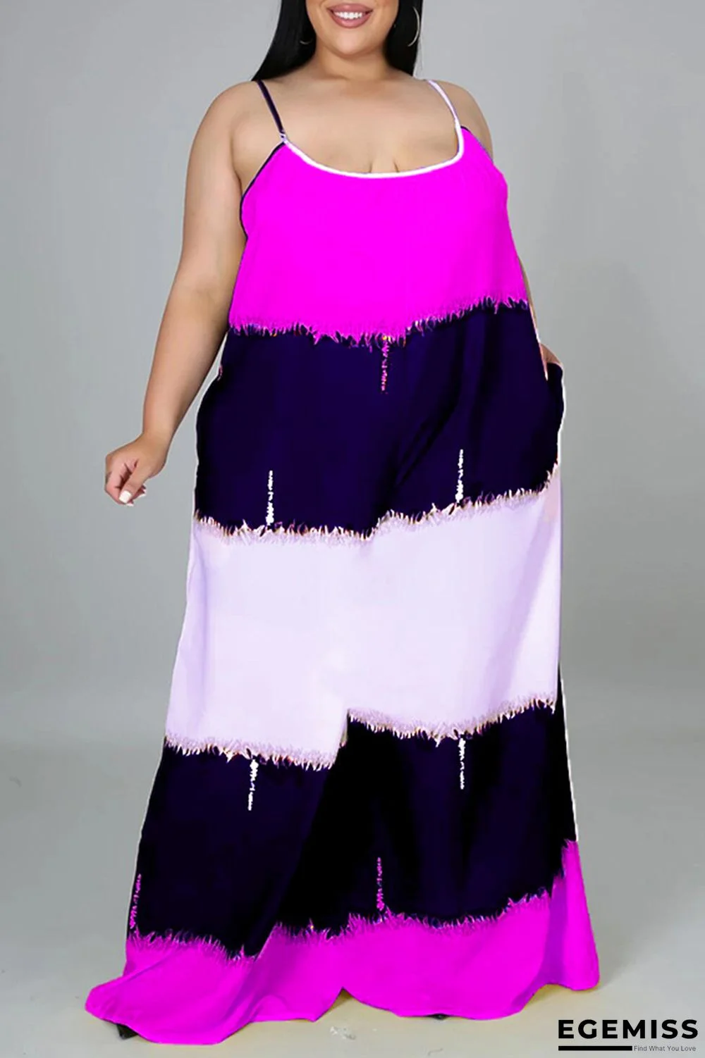 Rose Red Fashion Casual Print Backless Spaghetti Strap Plus Size Jumpsuits | EGEMISS