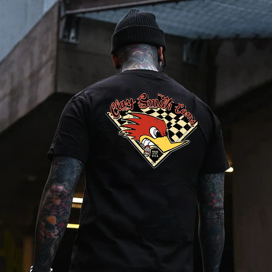 CLAY SMITH CAMS Hot Rod Bird Racing Flag Print Men's T-shirt