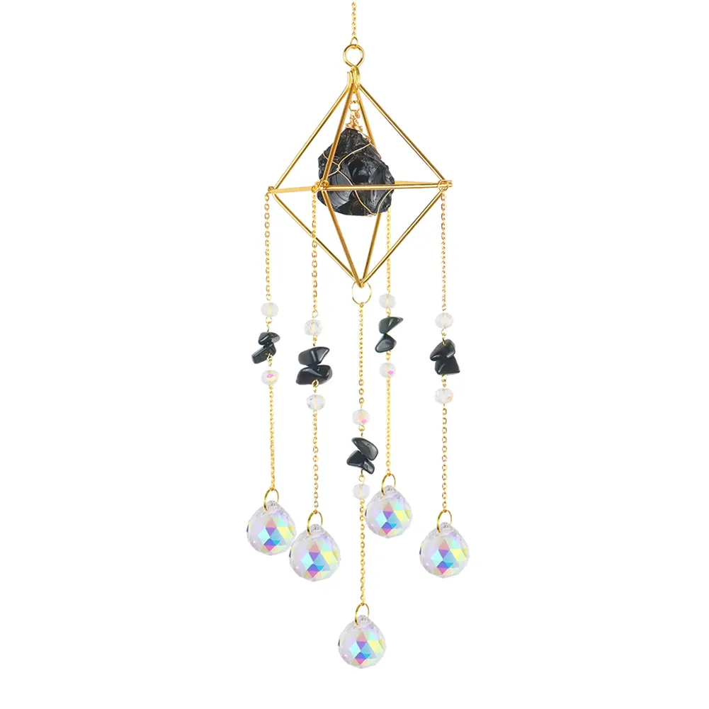 Crystal Wind Chimes Natural Stone Prism Lighting Ball Catcher Garden Decor